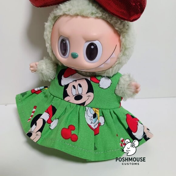 Holiday Christmas Santa Claus Custom Dress and Oversized Metallic Bow for Labubu - Picture 3 of 8